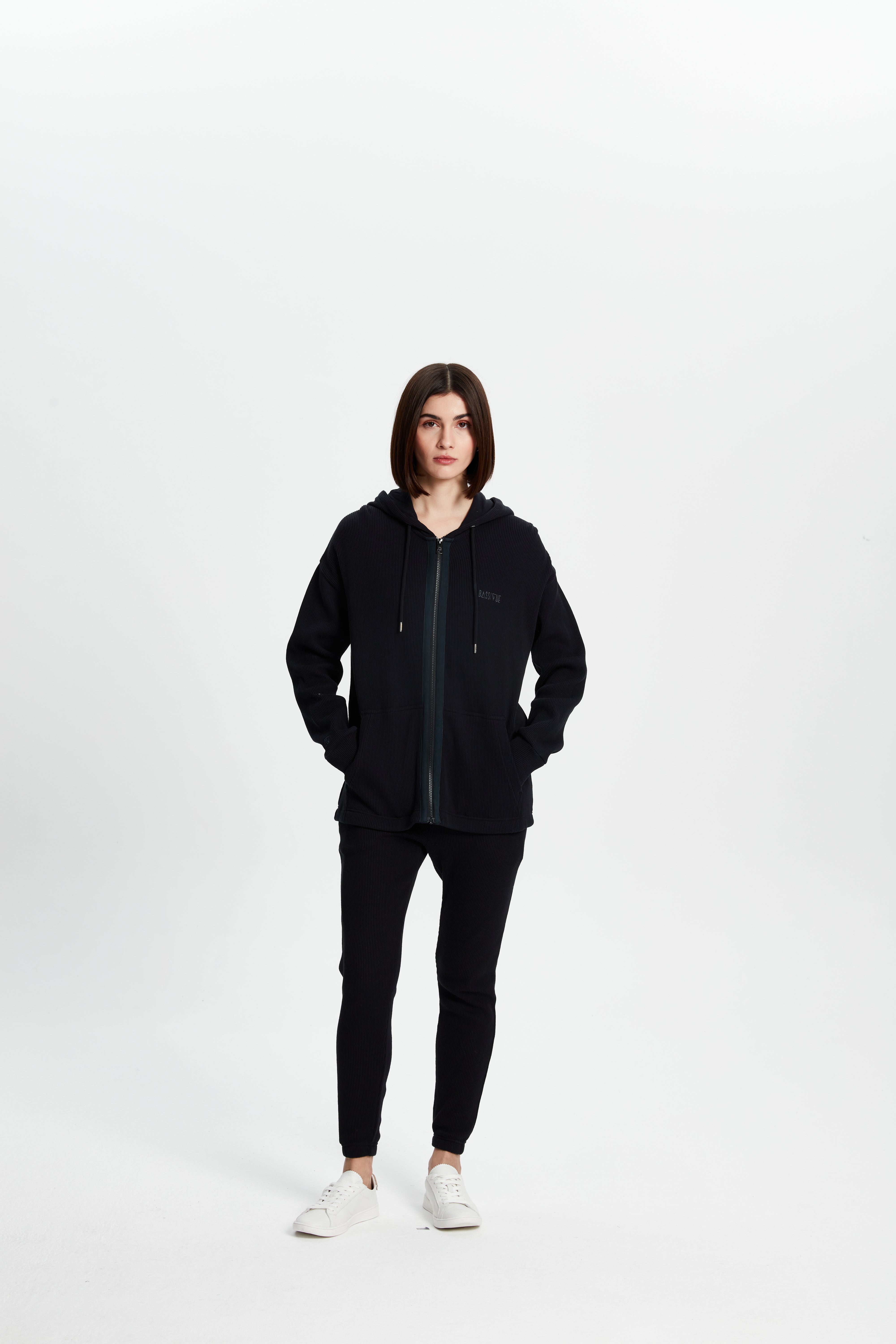 Waffle Zipper Sweatshirt - Siyah