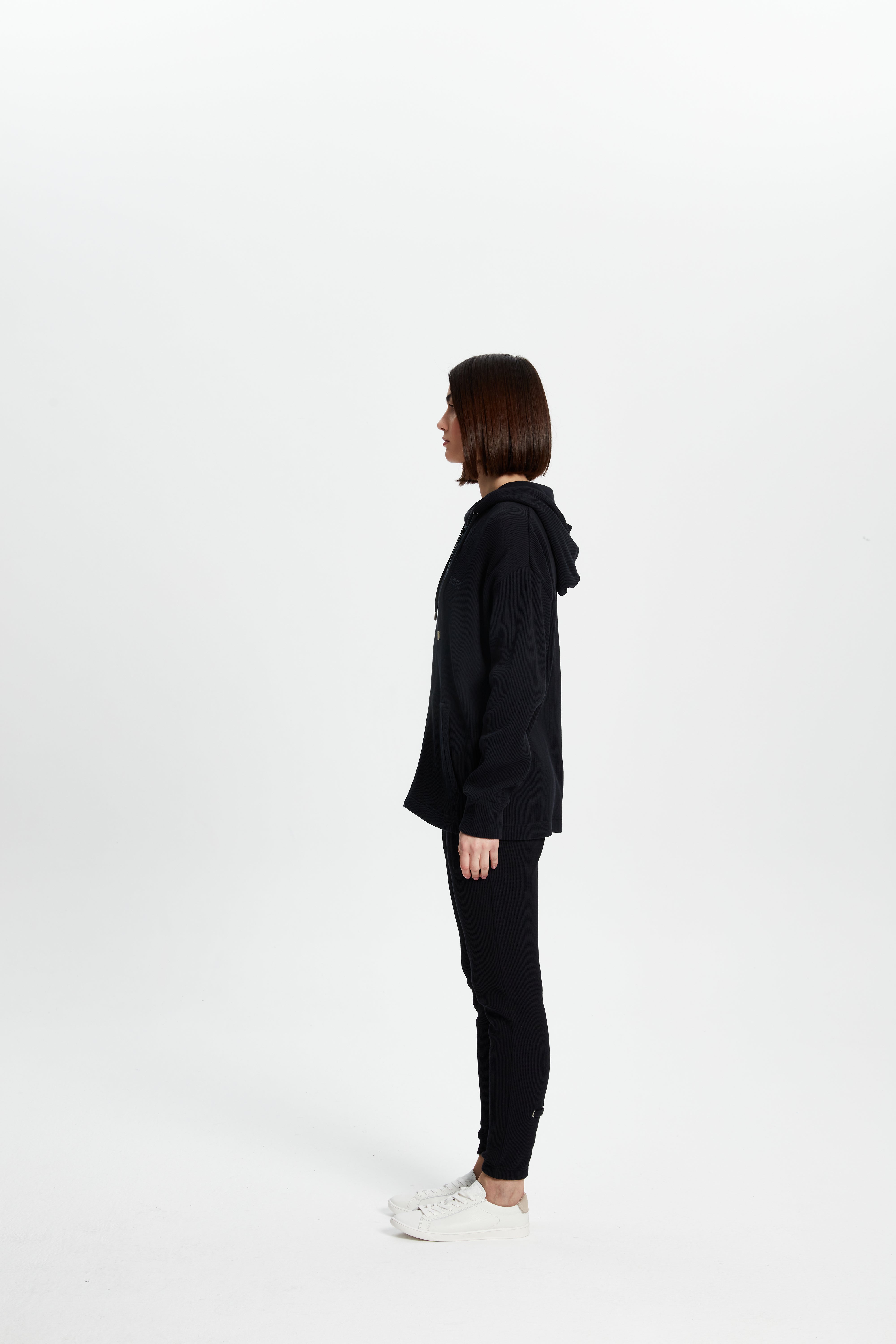 Waffle Zipper Sweatshirt - Siyah