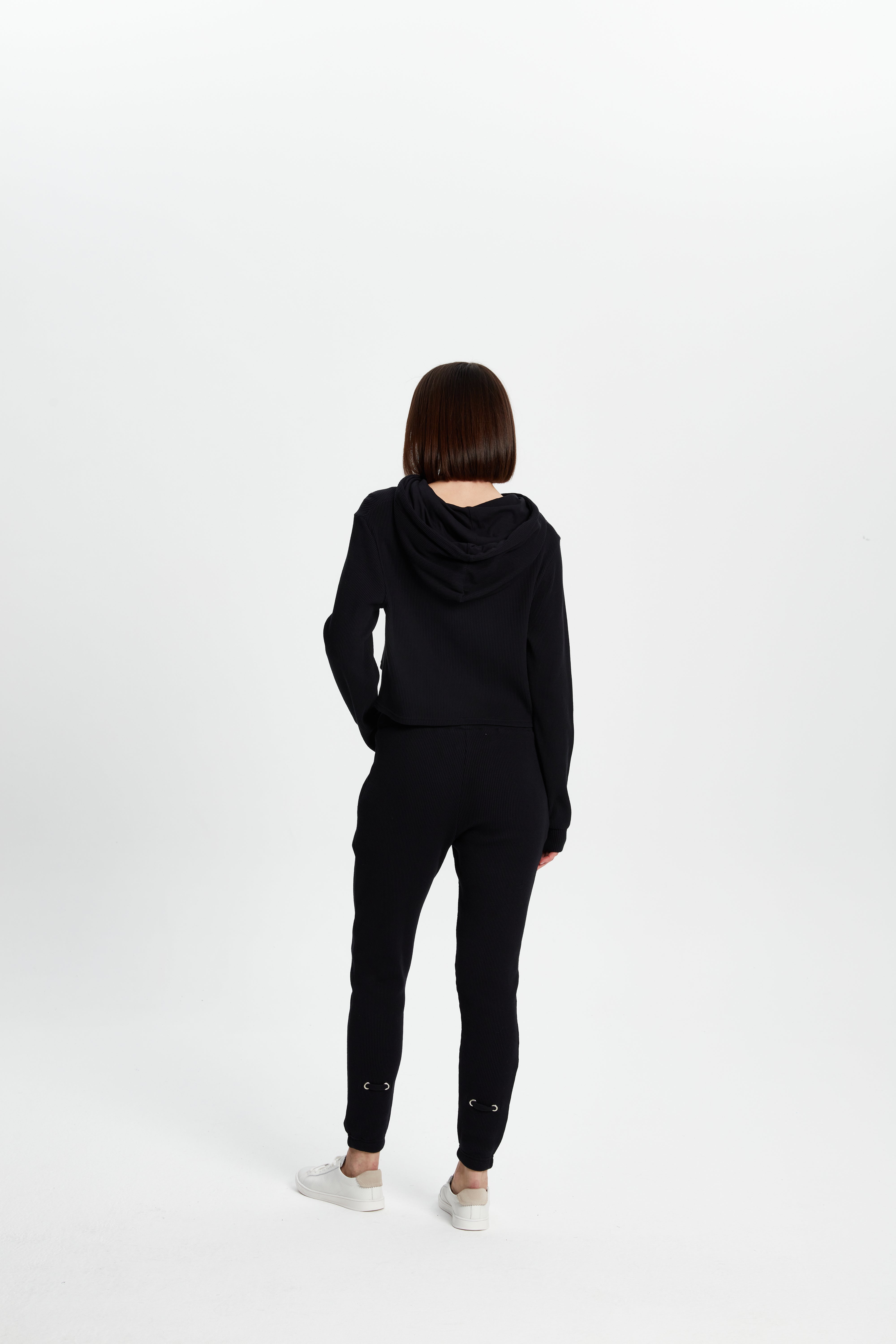 Waffle Kapüşonlu Sweatshirt - Siyah