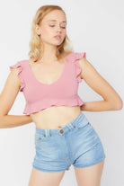 Volanlı Crop Top | Pembe