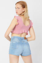Volanlı Crop Top | Pembe