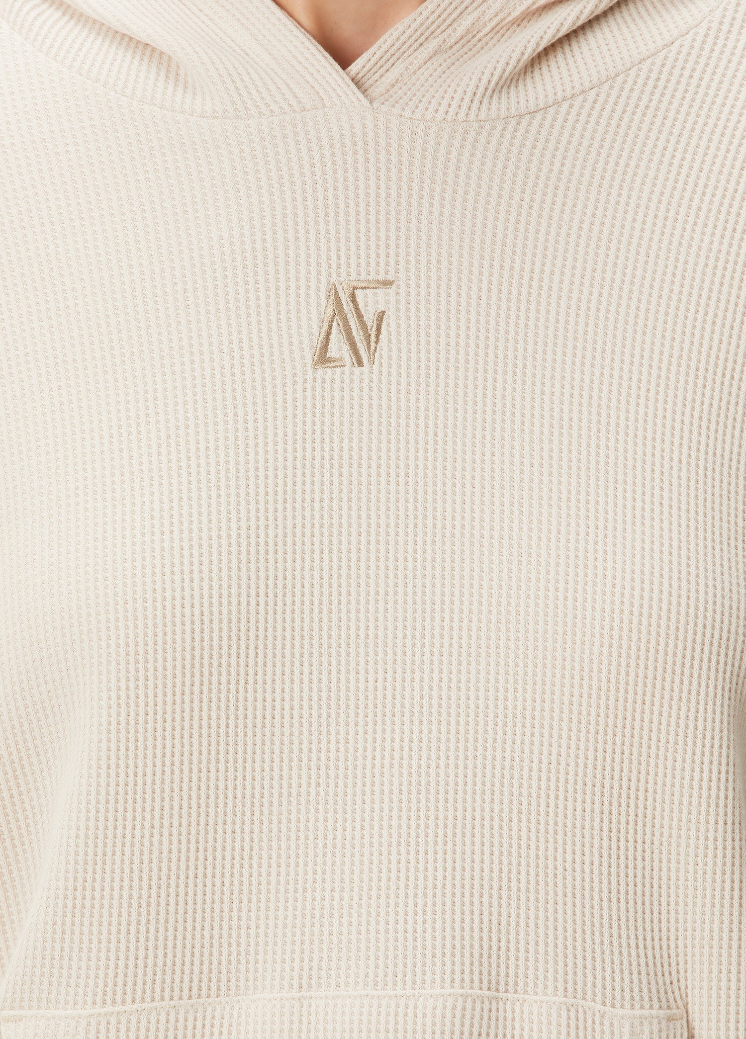 Waffle Oversize Kapüşonlu Sweatshirt - Bej