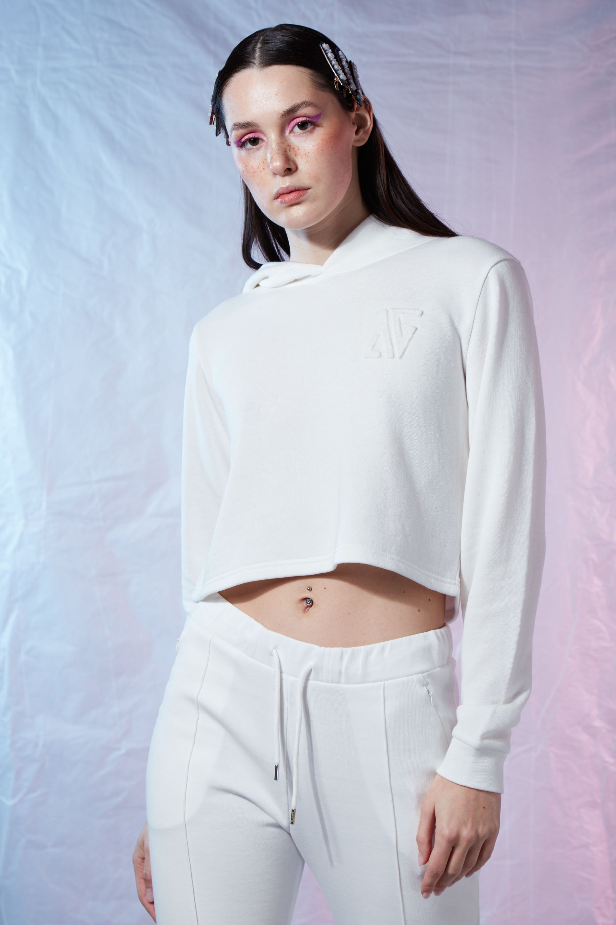 Sırtı Açık Kapüşonlu Sweatshirt-Kırık Beyaz