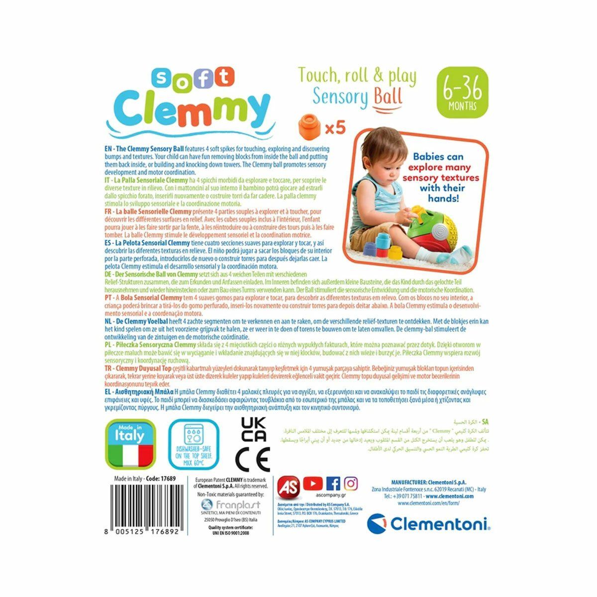 Baby Clementoni-17689 Soft Clemmy Yumuşak Blok Duyusal Top, 5 Parça 6 36 Ay-Bebek Oyuncakları-4-Milagron.com