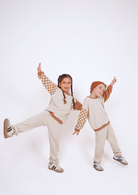 Babybek-Premium Unisex Eşofman Takımı Kahverengi Dama-Alt - Üst Takım-1-Milagron.com