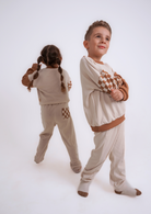 Babybek-Premium Unisex Eşofman Takımı Kahverengi Dama-Alt - Üst Takım-2-Milagron.com