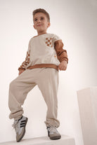 Babybek-Premium Unisex Eşofman Takımı Kahverengi Dama-Alt - Üst Takım-6-Milagron.com