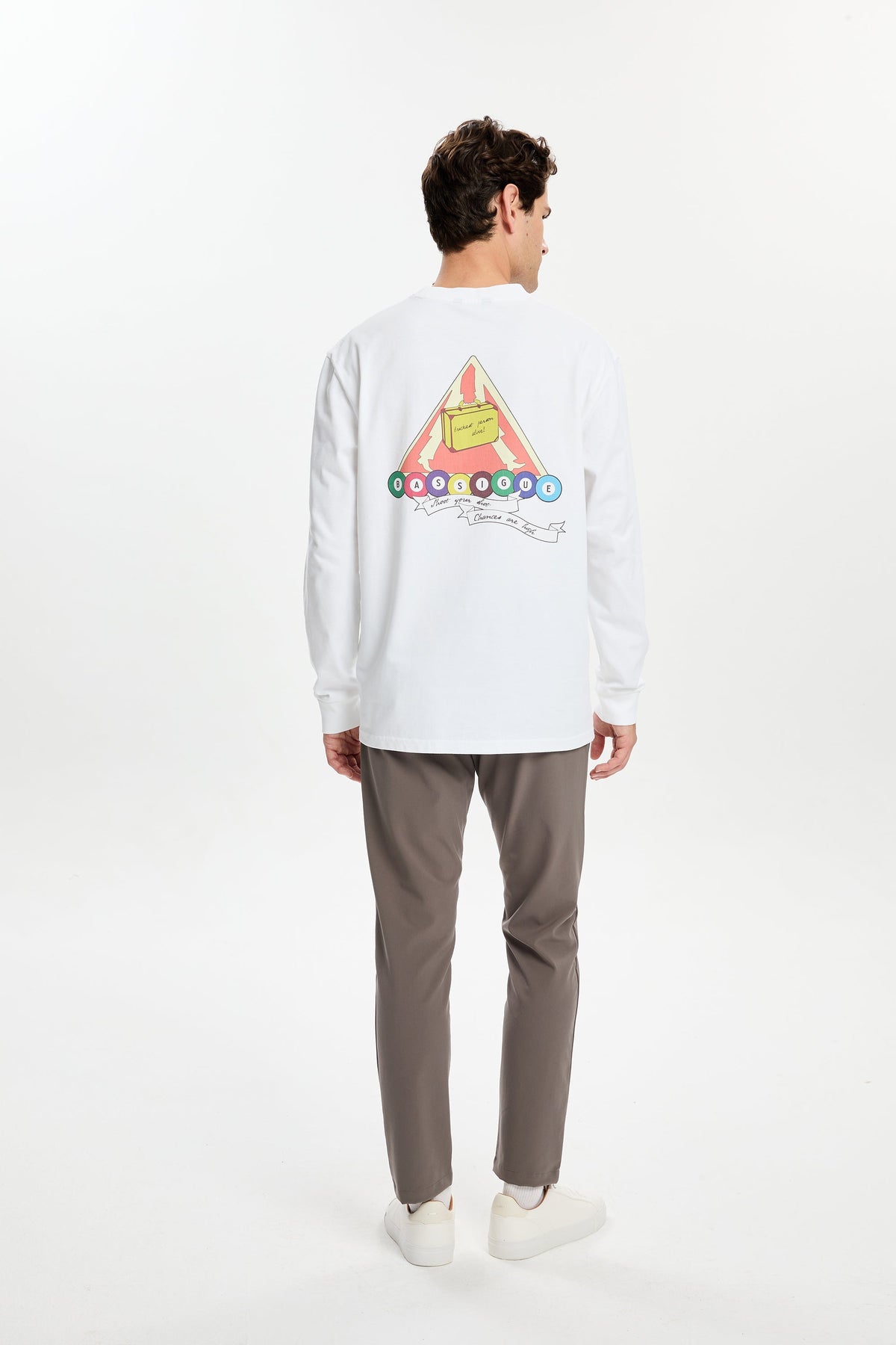 Beyaz Casino Baskılı Uzun Kollu T-Shirt