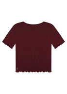 Bordo V Yaka Pamuklu Ribana T-Shirt