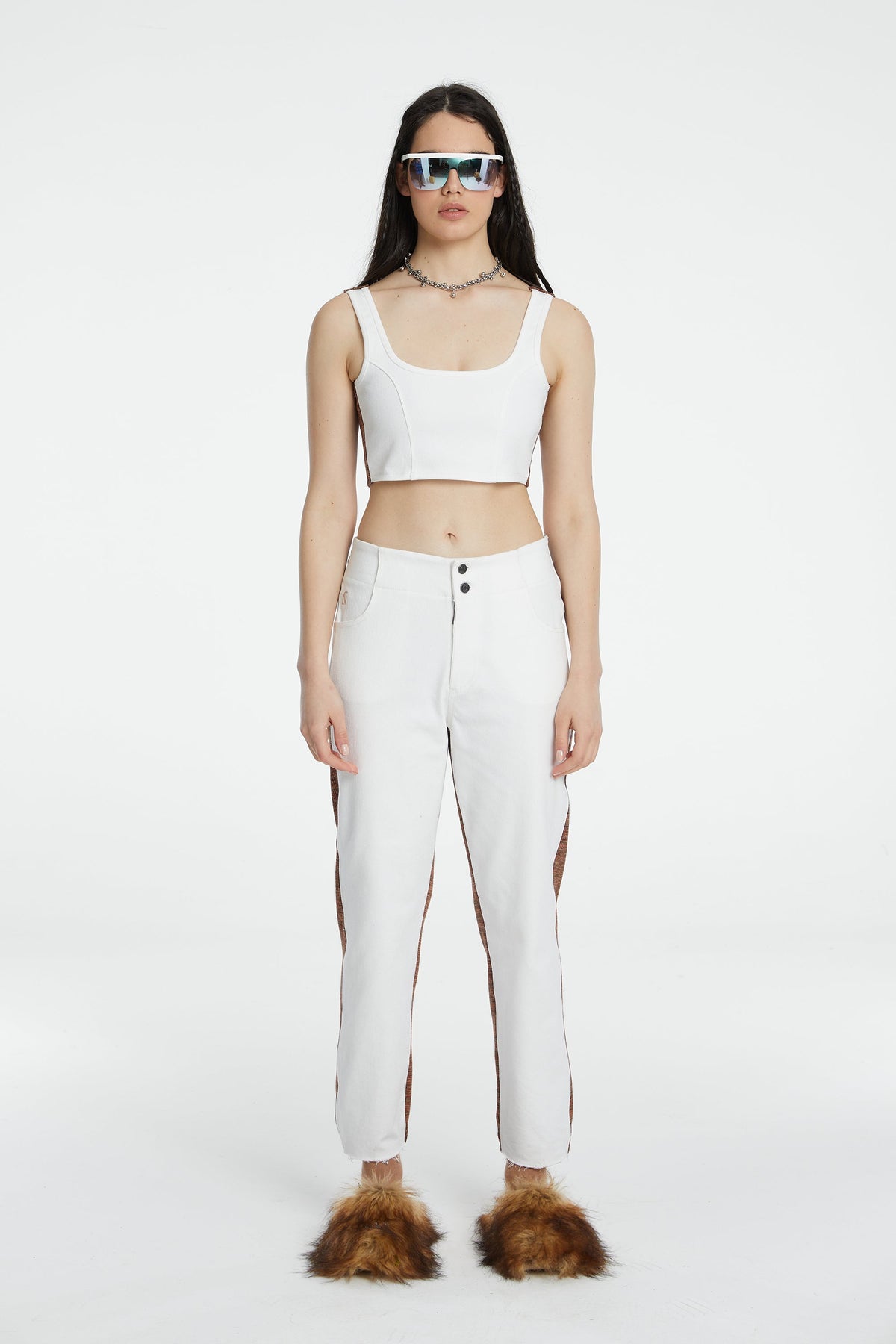 Denim Knit Boyfriend Pantolon - Beyaz/Kiremit