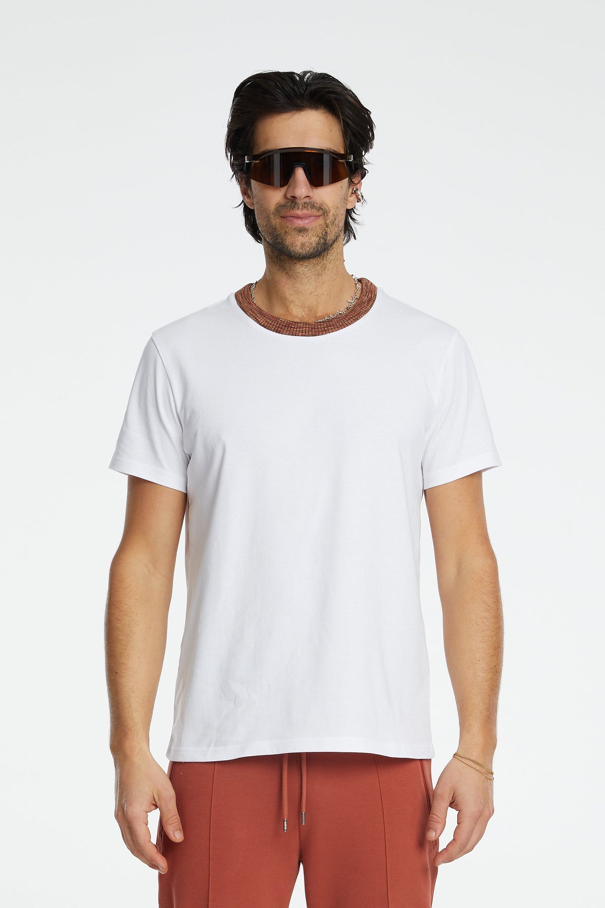 Denim Knit T-Shirt - Beyaz/Kiremit