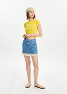Desenli Pliseli Mini Denim Etek