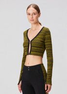 Knit Açık Crop Top - Sarı/Siyah