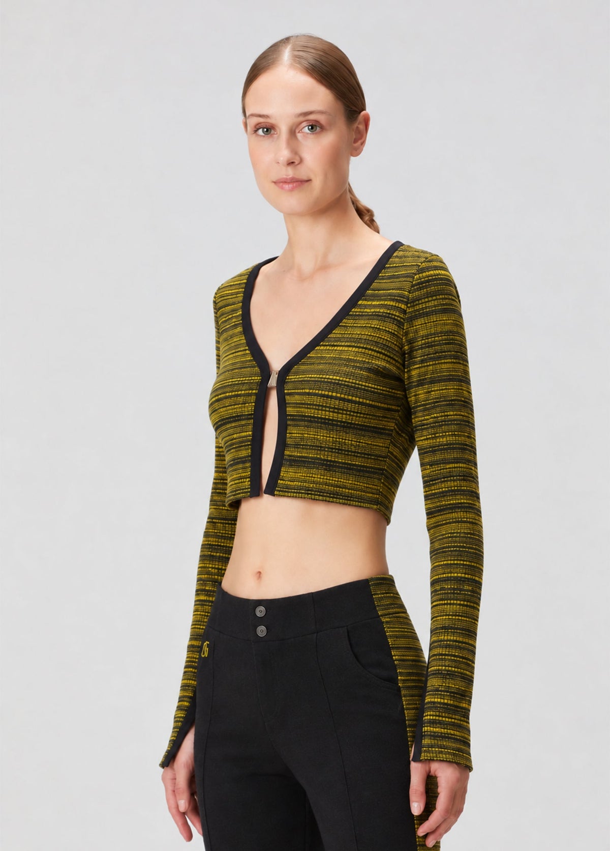 Knit Açık Crop Top - Sarı/Siyah