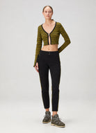 Knit Açık Crop Top - Sarı/Siyah
