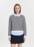Lacivert Çizgili Gömlek Katmanlı Sweatshirt