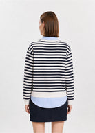 Lacivert Çizgili Gömlek Katmanlı Sweatshirt