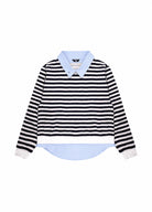 Lacivert Çizgili Gömlek Katmanlı Sweatshirt