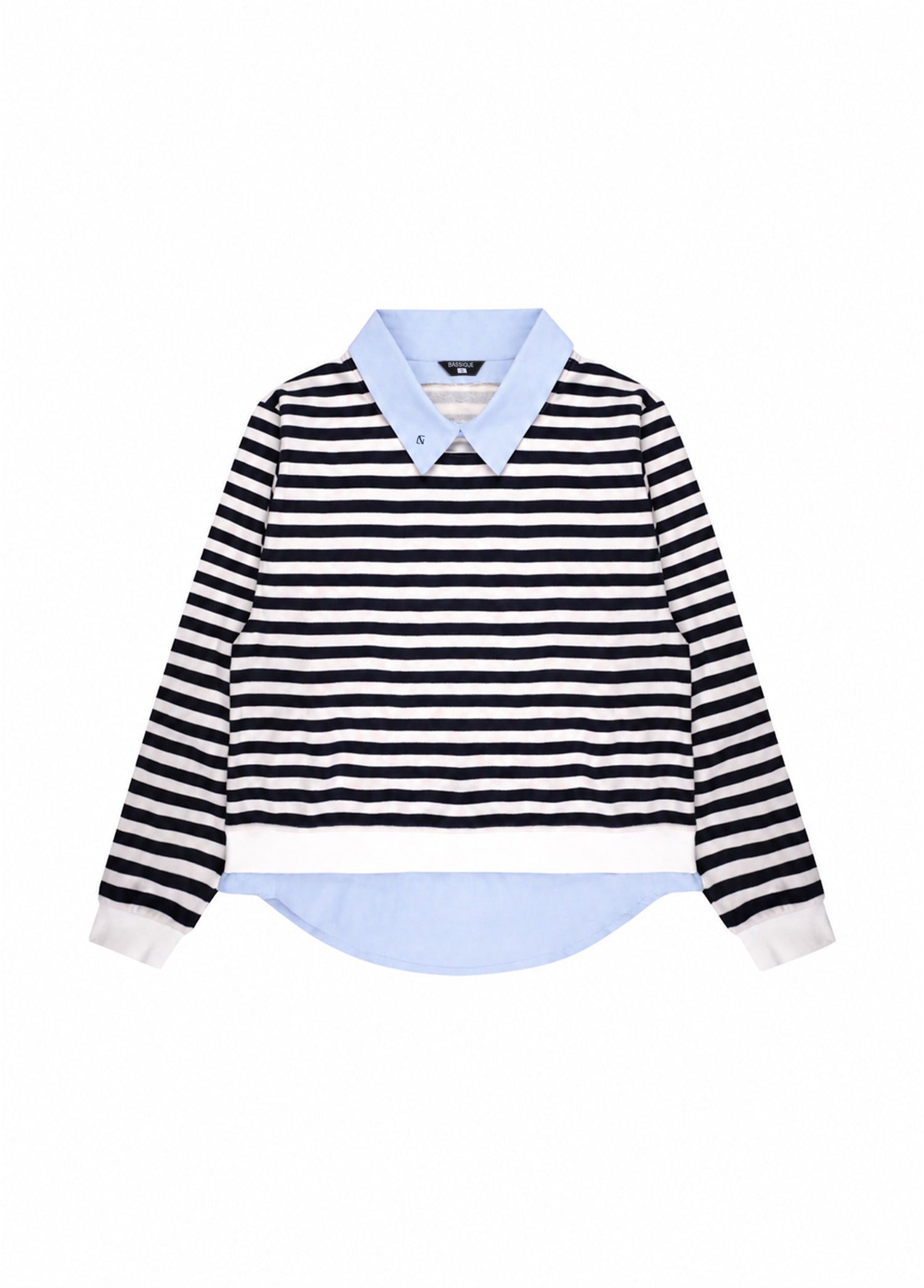 Lacivert Çizgili Gömlek Katmanlı Sweatshirt