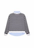 Lacivert Çizgili Gömlek Katmanlı Sweatshirt