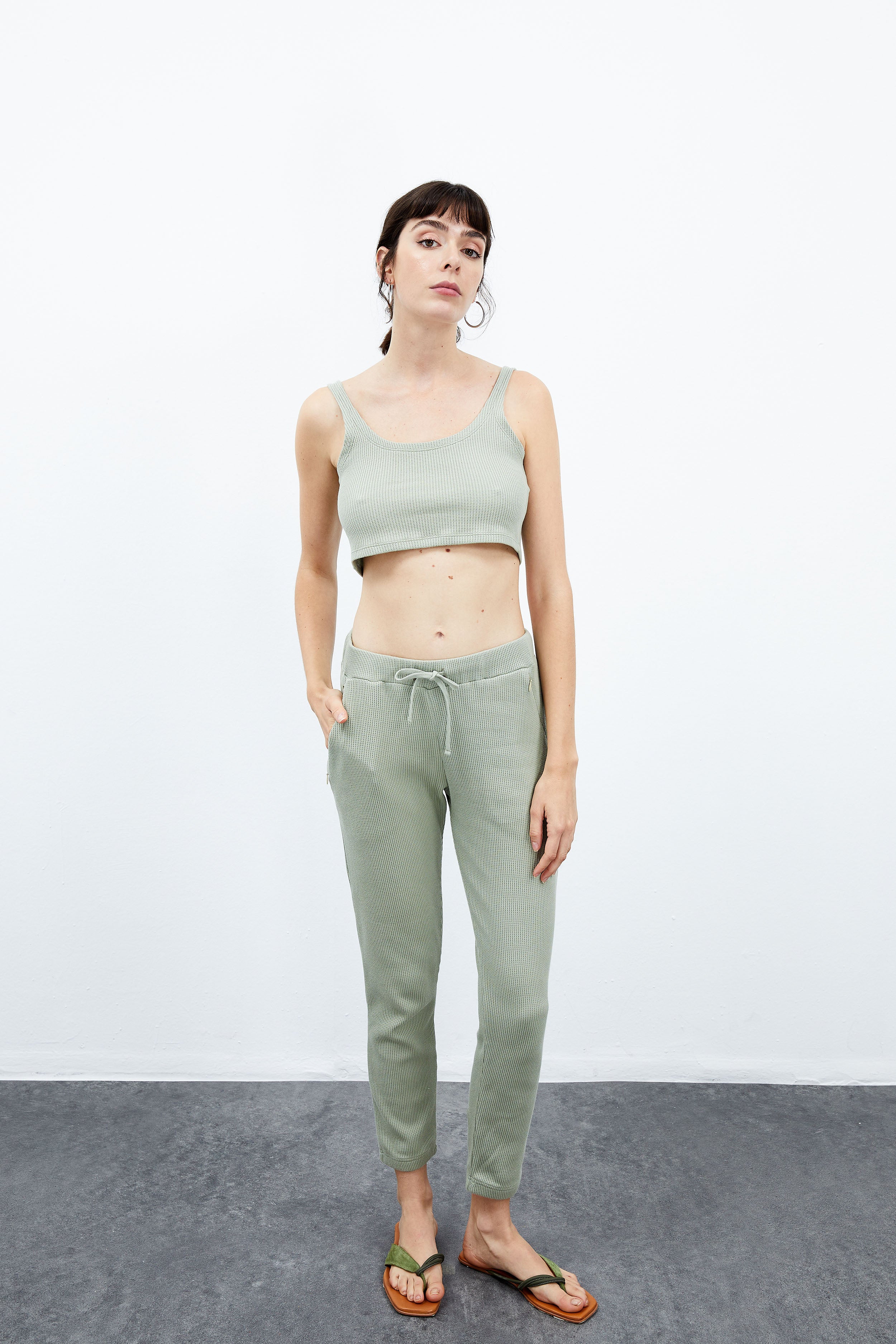 Lily Waffle Tank Top - Su Yeşili