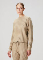Şeritli Bisiklet Yaka Sweatshirt - Bej