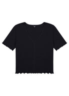 Siyah V Yaka Pamuklu Ribana T-Shirt