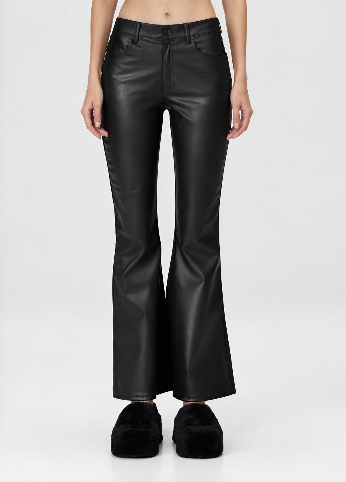Vegan Deri Flare Pantolon - Siyah