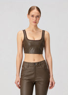 Vegan Deri Tank Top - Kahverengi