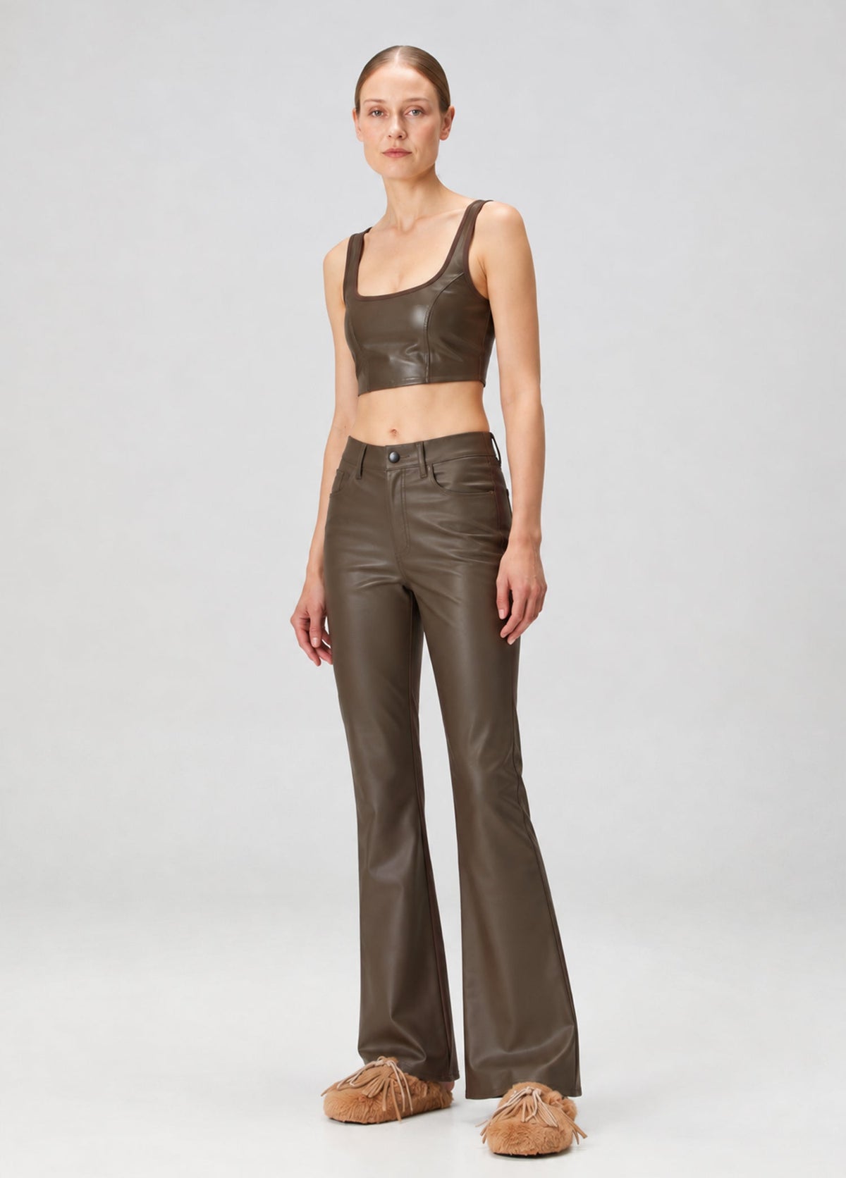 Vegan Deri Tank Top - Kahverengi