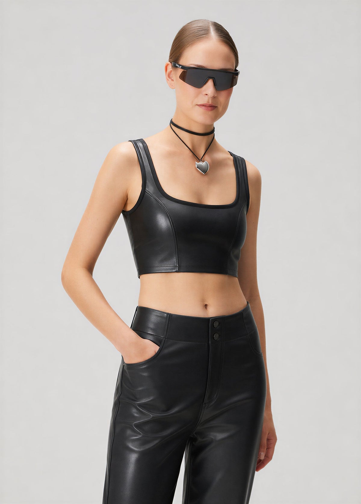 Vegan Deri Tank Top - Siyah
