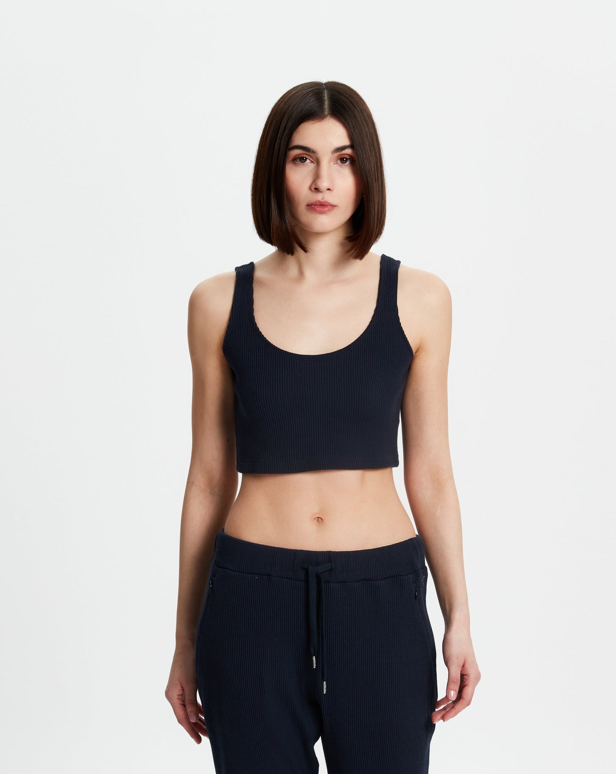 Waffle Crop Top - Koyu Lacivert