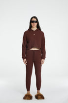Waffle Kapüşonlu Sweatshirt - Kahverengi