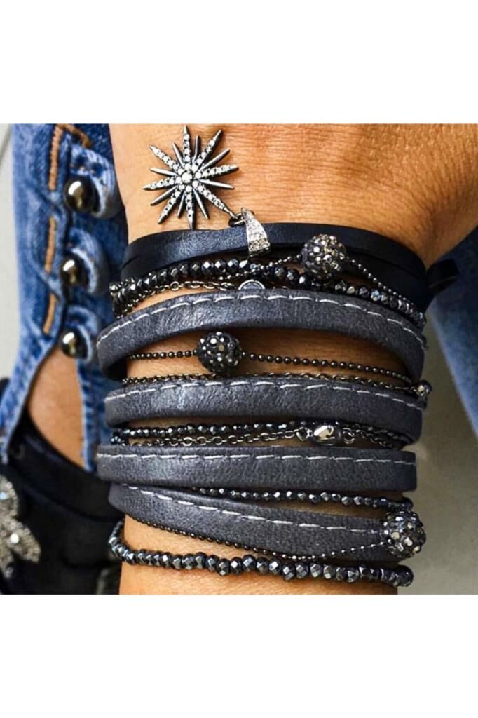 Bayemeyc-Amazon Fasetli Oniks Tiffany Gümüş Zincir Hakiki Deri Bileklik - Gri-Bileklik-1-Milagron.com