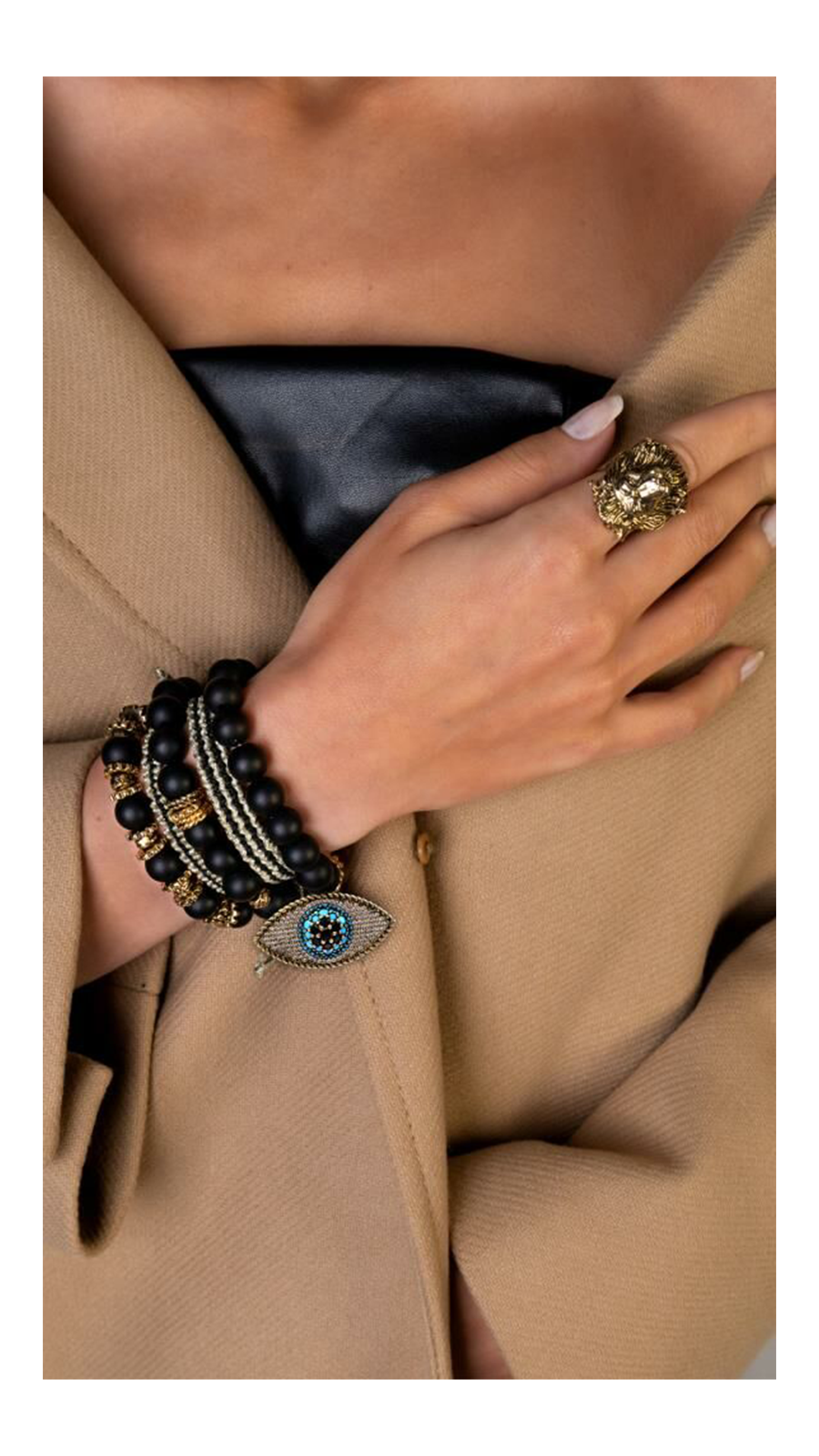 Bayemeyc-Göz Moti̇fli̇ Doğal Taşlı Bi̇lekli̇k Set-Bileklik-2-Milagron.com