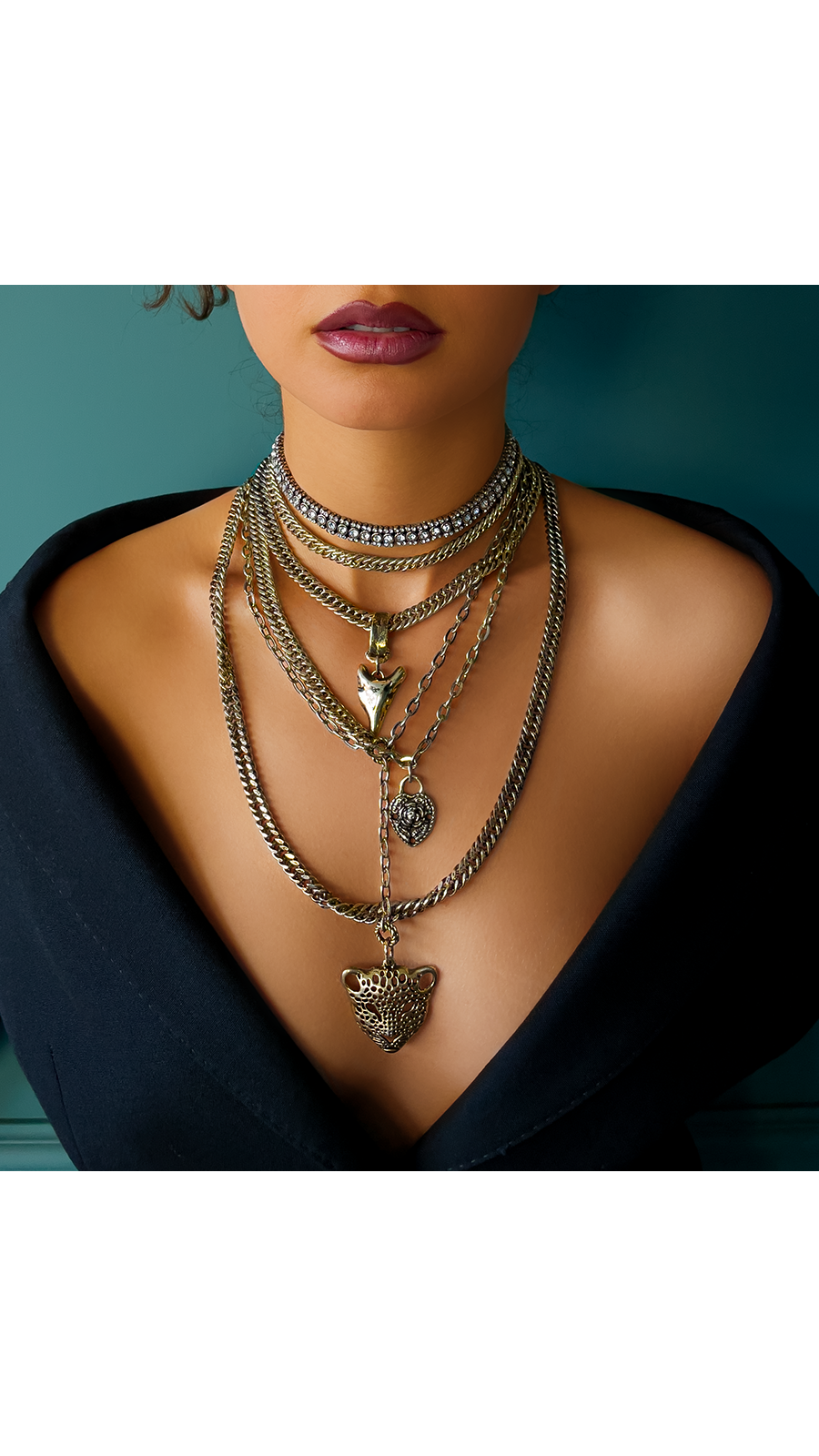 Bayemeyc-Kaplan Kalp Moti̇fli̇ Choker Kolye Set-Kolye-2-Milagron.com