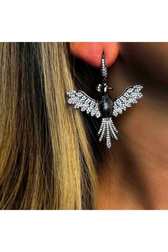 Phoenix Anka Kuşu ZiRkon Taş Küpe – SiYah