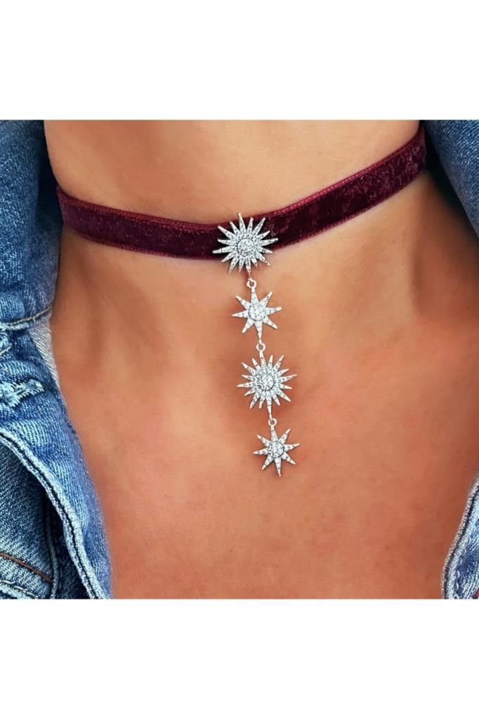 Bayemeyc-Soriante Yıldız Kadi̇fe Kolye – Bordo-Kolye-1-Milagron.com