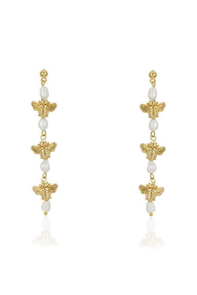 Berrin Özkan-Bee Love Pearl Drop Earrings-Küpe-1-Milagron.com