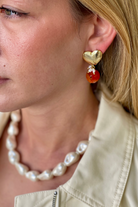 Berrin Özkan-Bonbon Orange Pearl Heart Earrings-Küpe-2-Milagron.com
