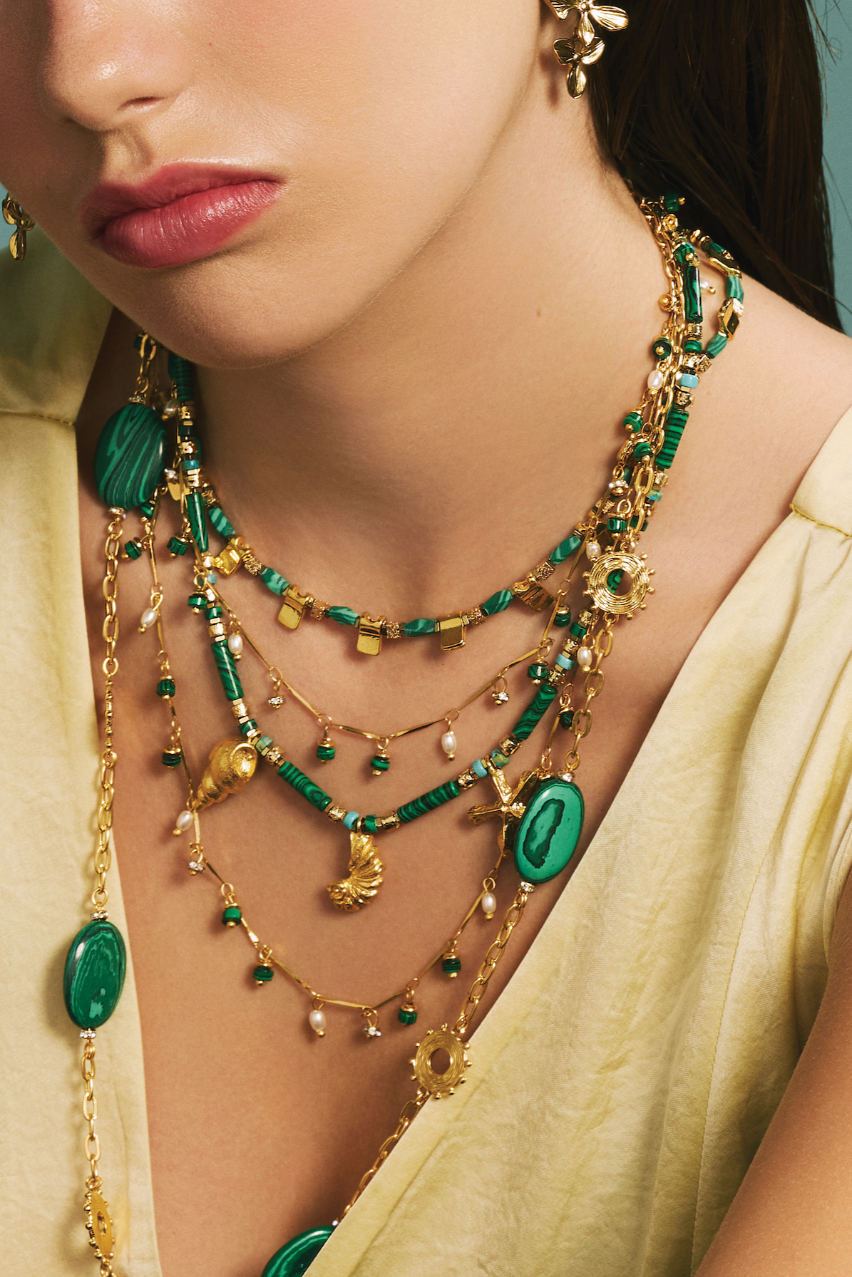Berrin Özkan-Dancing Disco Malachite Sparkle Long Necklace-Kolye-2-Milagron.com