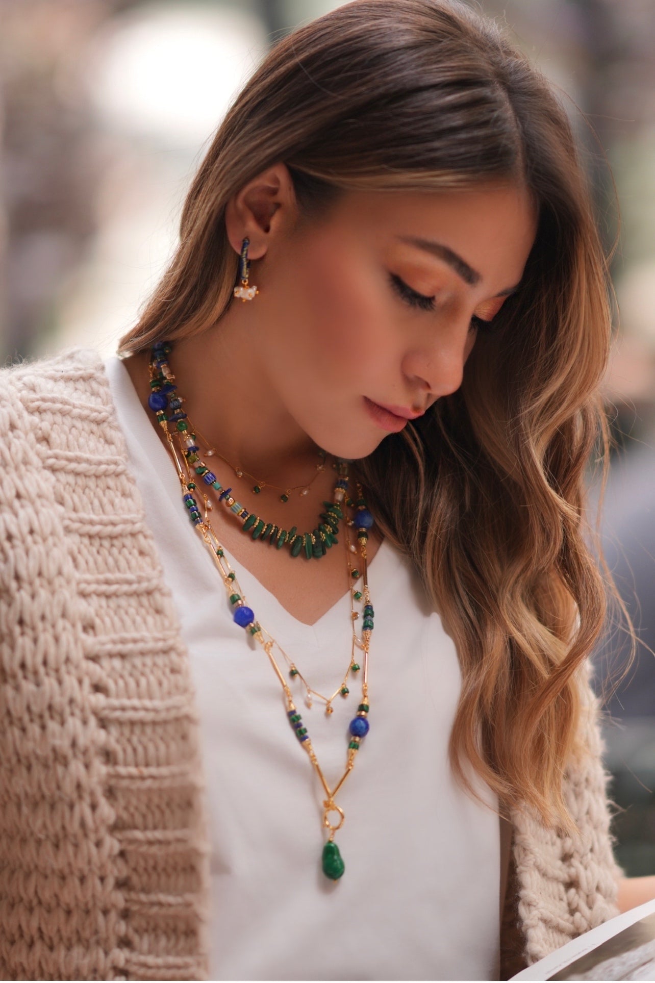 Berrin Özkan-Dancing Disco Malachite Sparkle Long Necklace-Kolye-3-Milagron.com