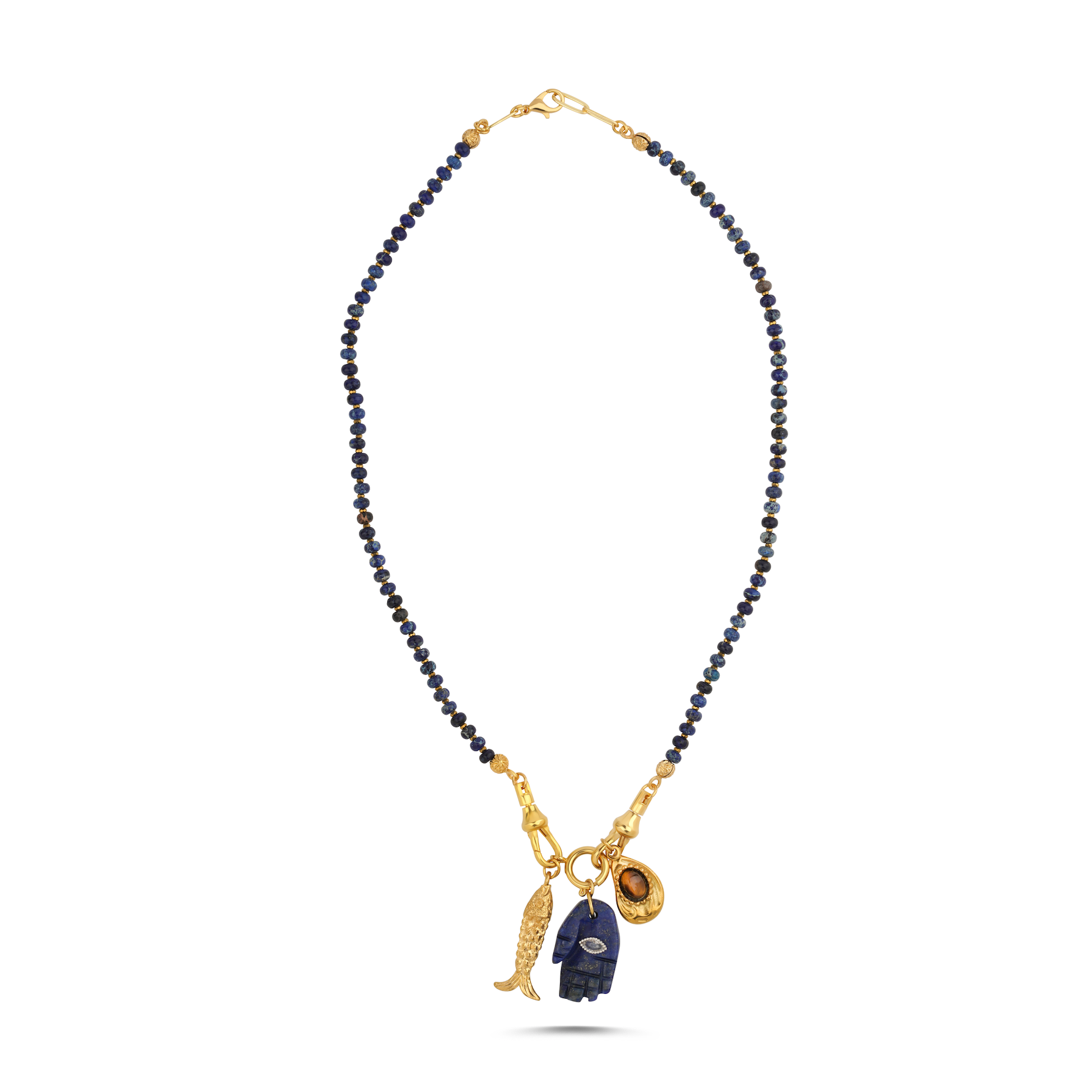 Fortune Lapis Hamsa Charm Necklace