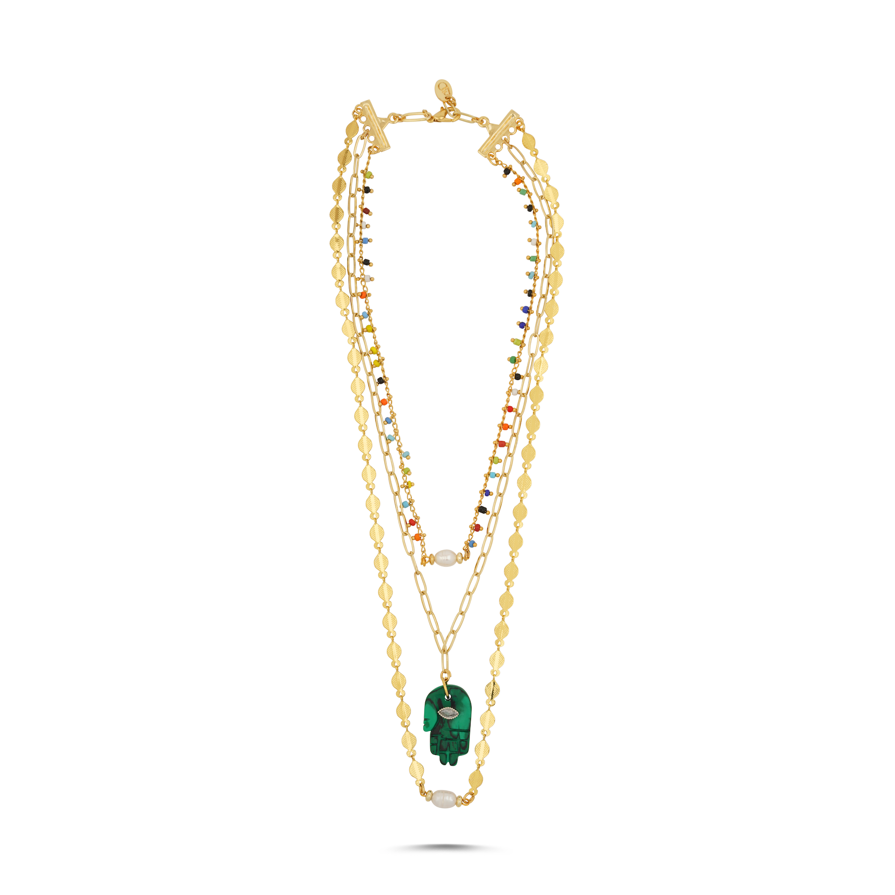 Fortune Malachite Hamsa Layered Necklace