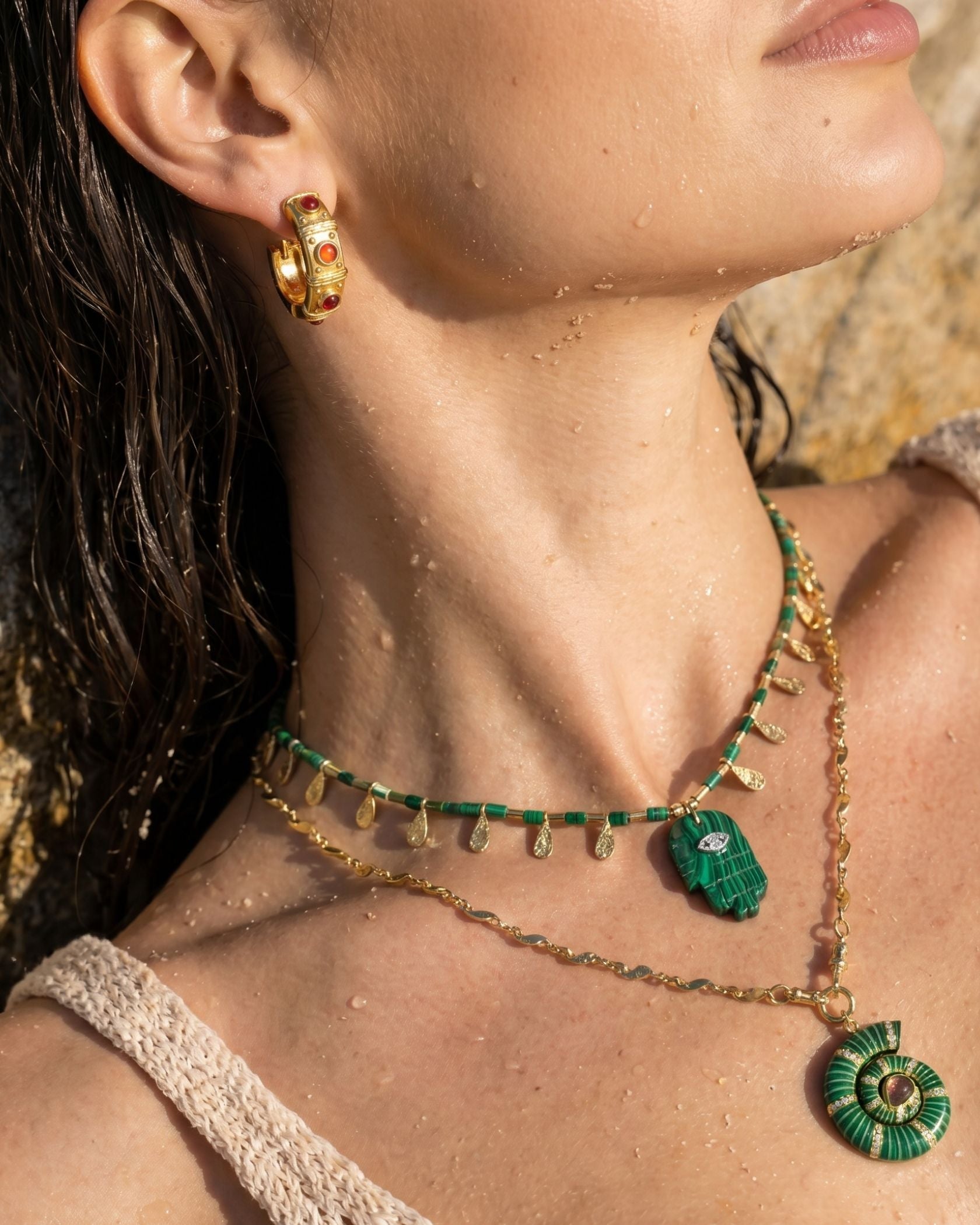 Fortune Malachite Hamsa Necklace