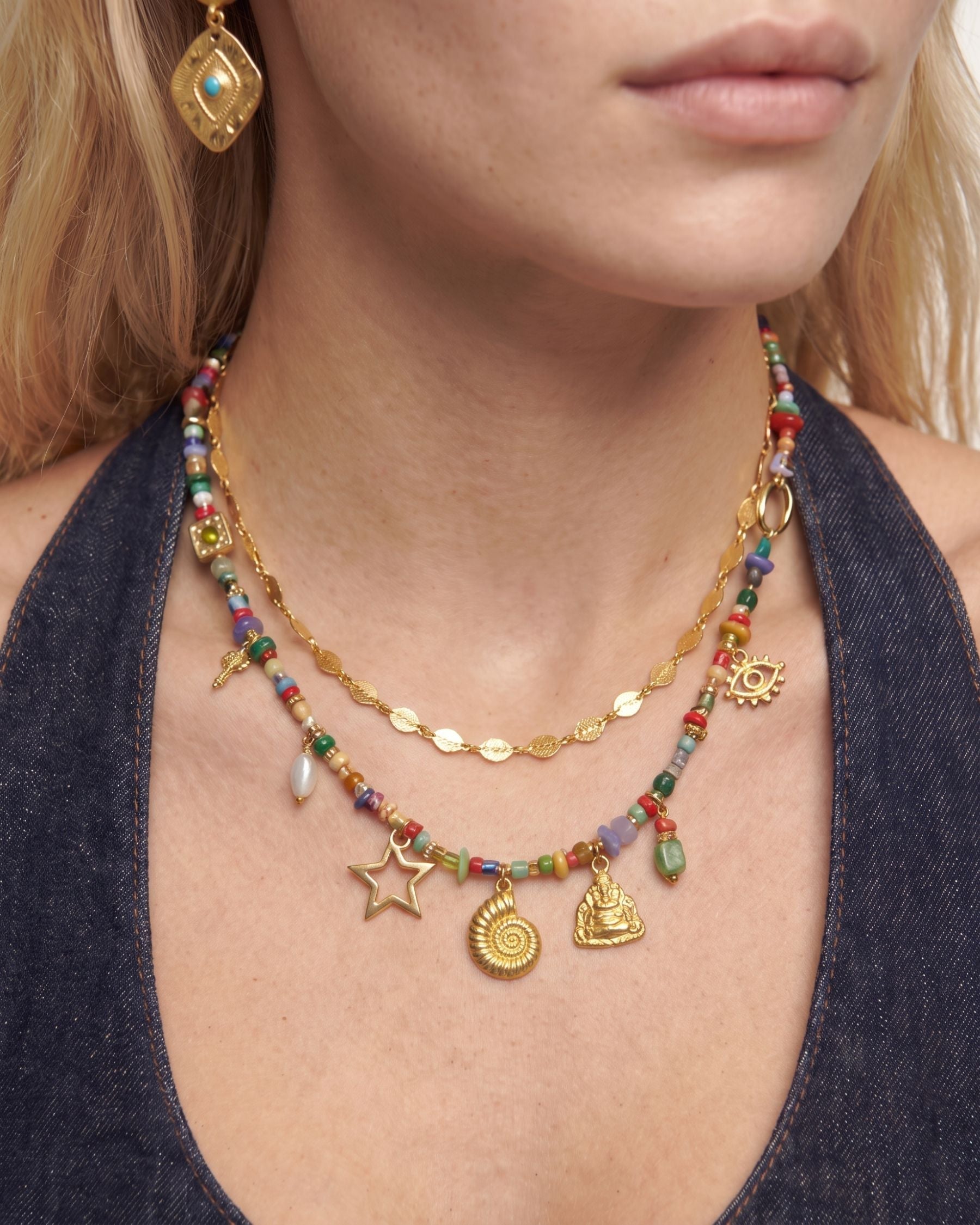 Golden Nomad Multicolor Charm Necklace