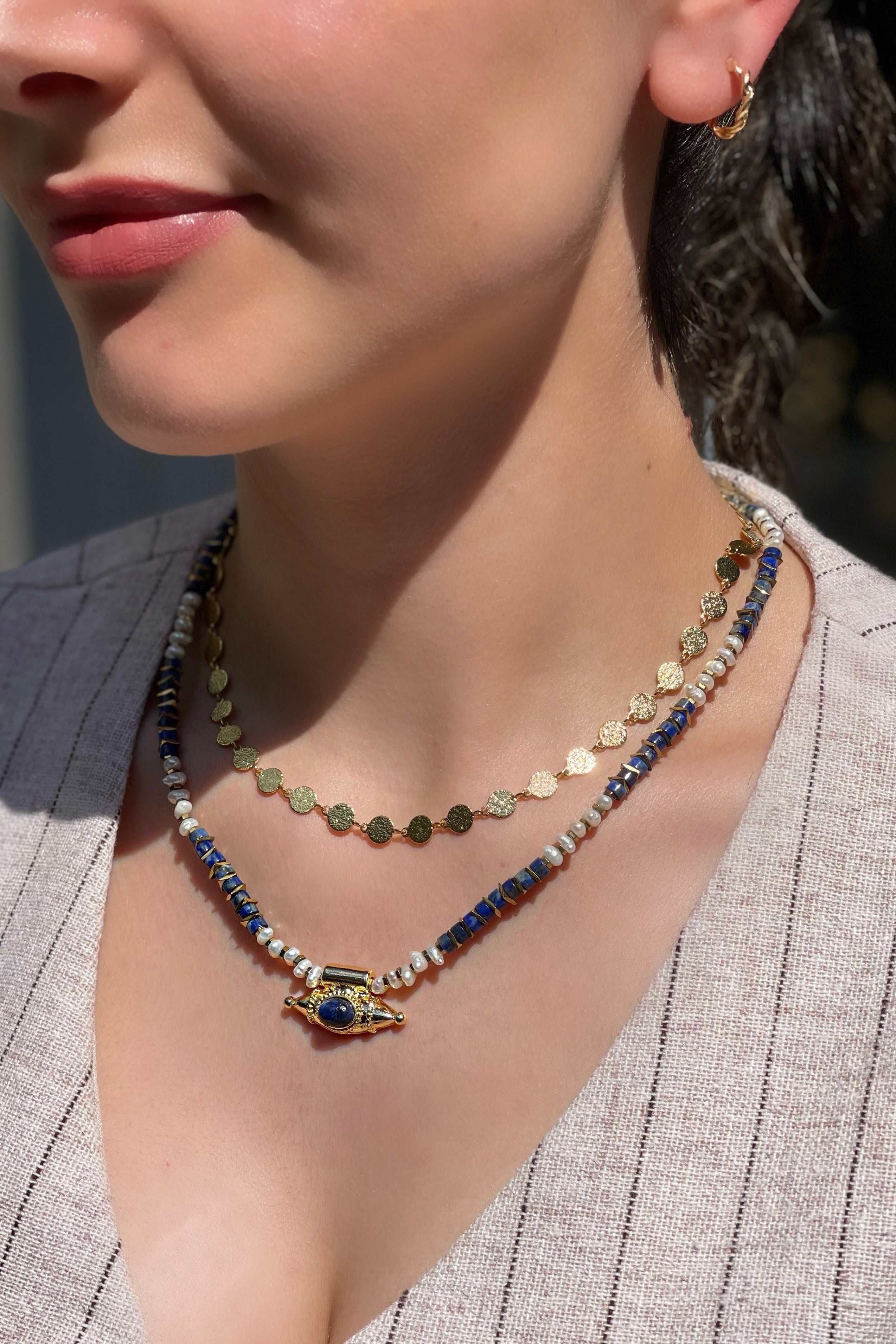 Berrin Özkan-Mystic Eye Lapis Pearl Necklace-Kolye-2-Milagron.com