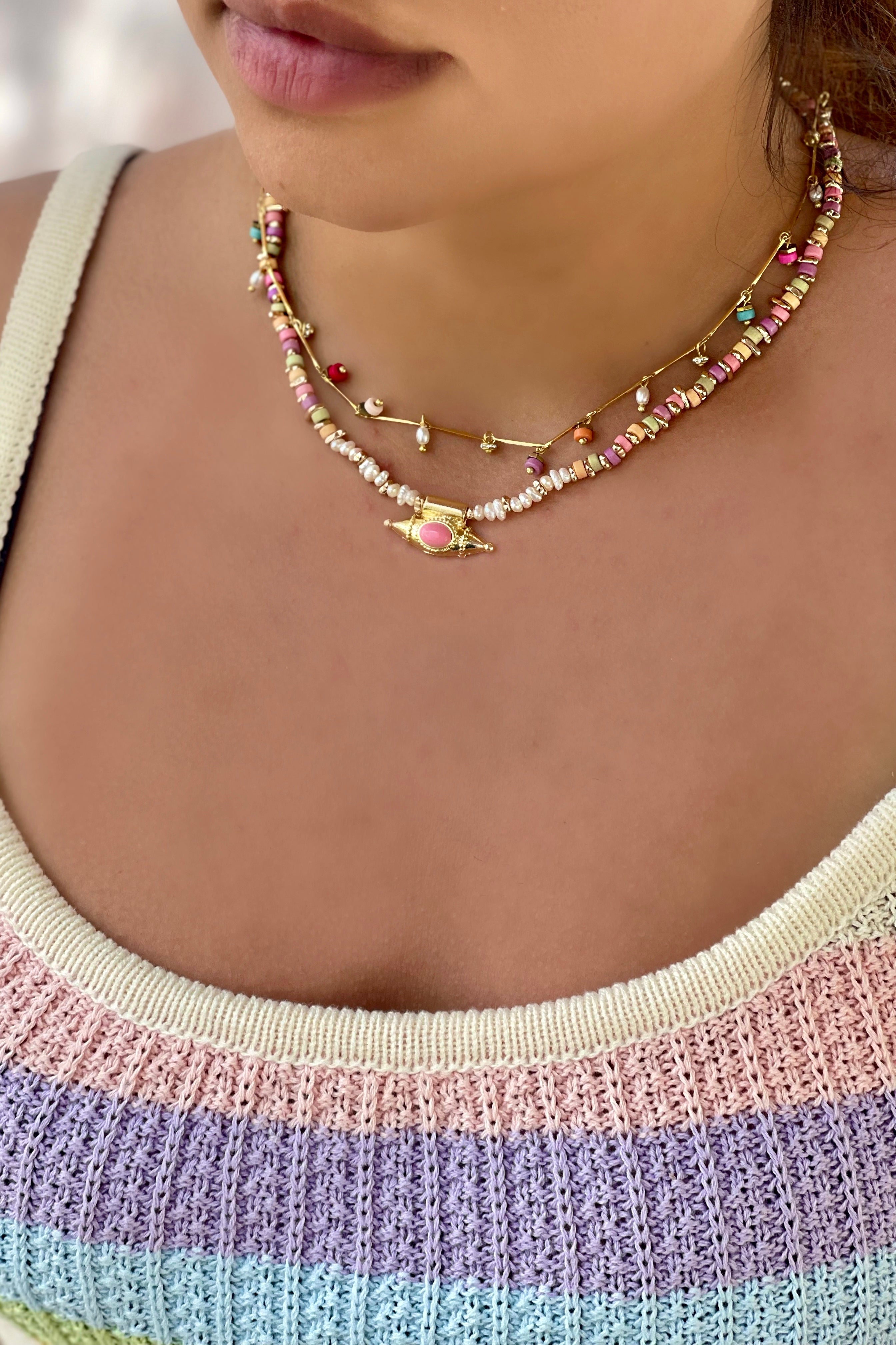 Berrin Özkan-Mystic Eye Multicolor Pearl Necklace-Kolye-2-Milagron.com