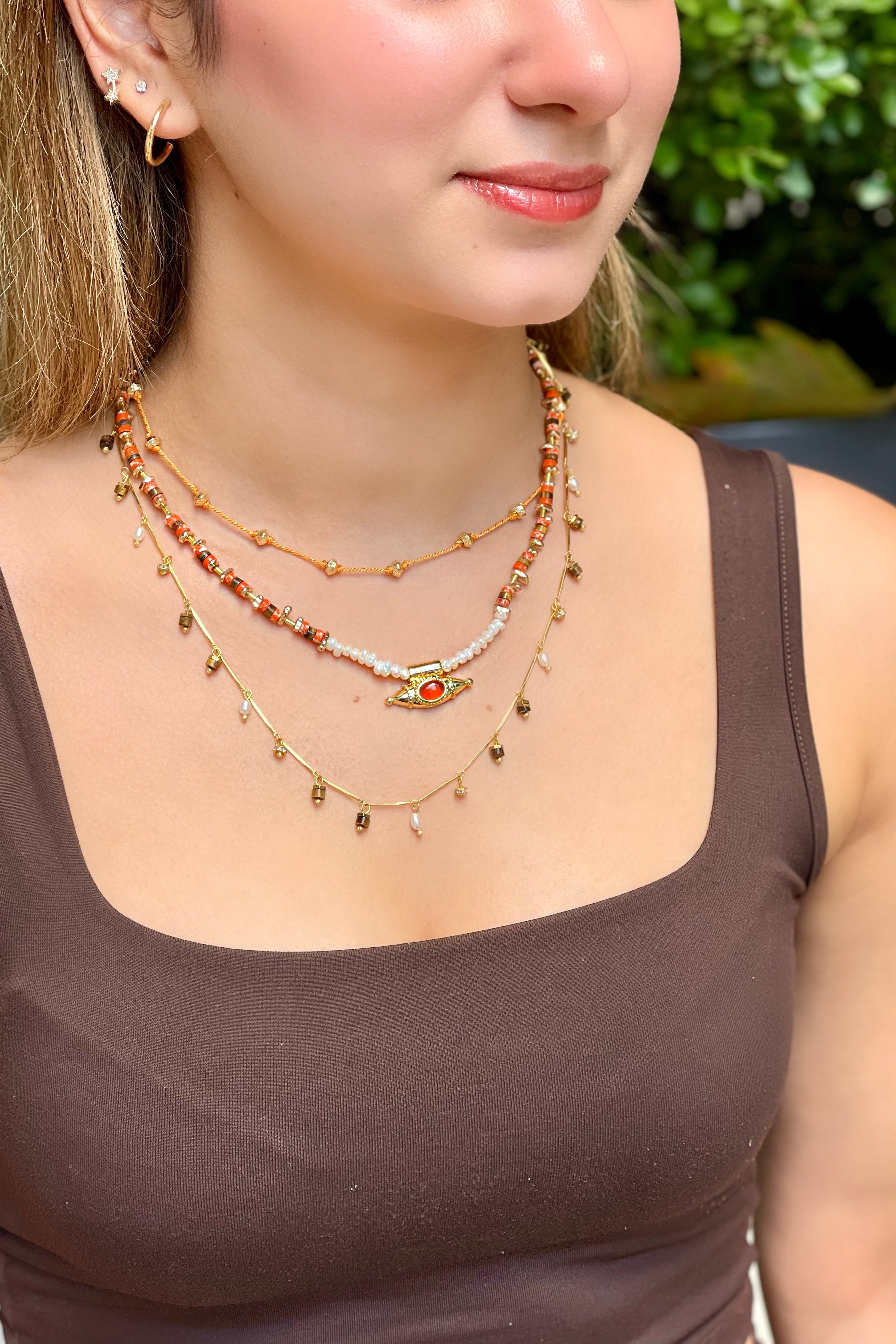 Berrin Özkan-Mystic Eye Orange Pearl Necklace-Kolye-2-Milagron.com