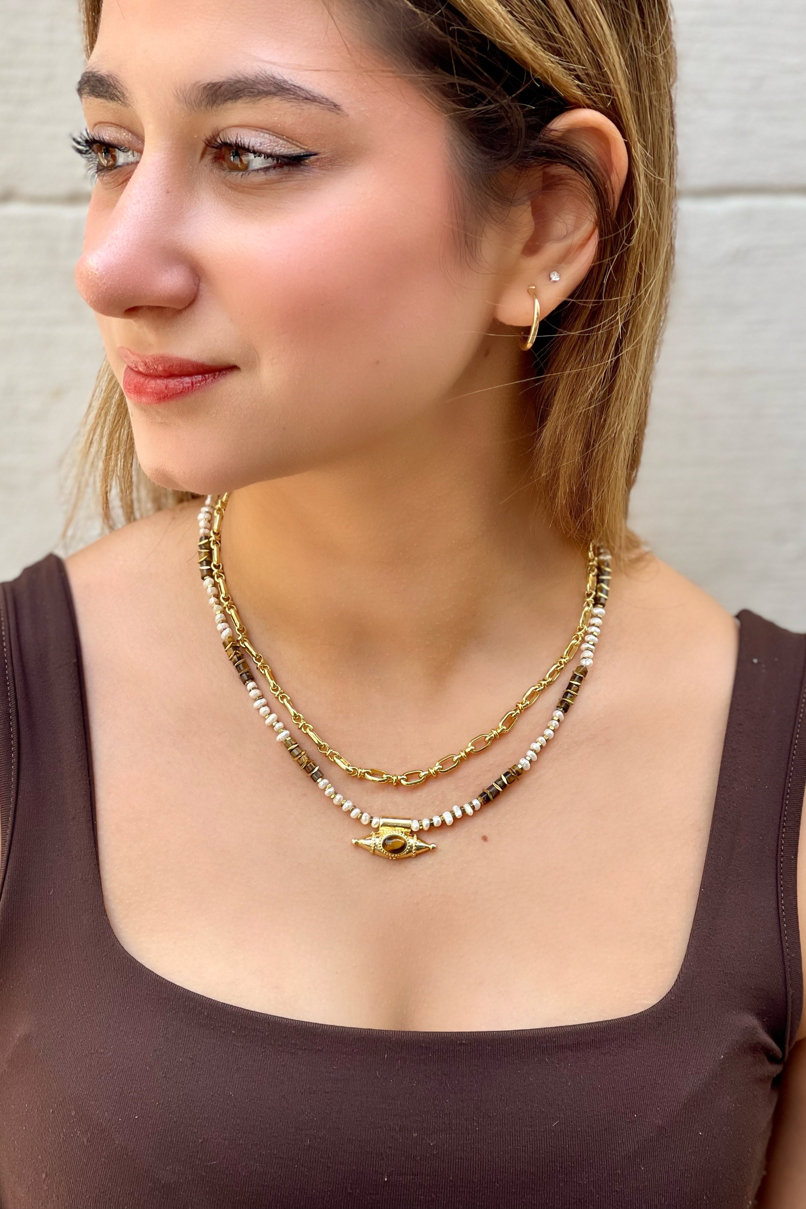 Berrin Özkan-Mystic Eye Tiger Eye Pearl Necklace-Kolye-2-Milagron.com